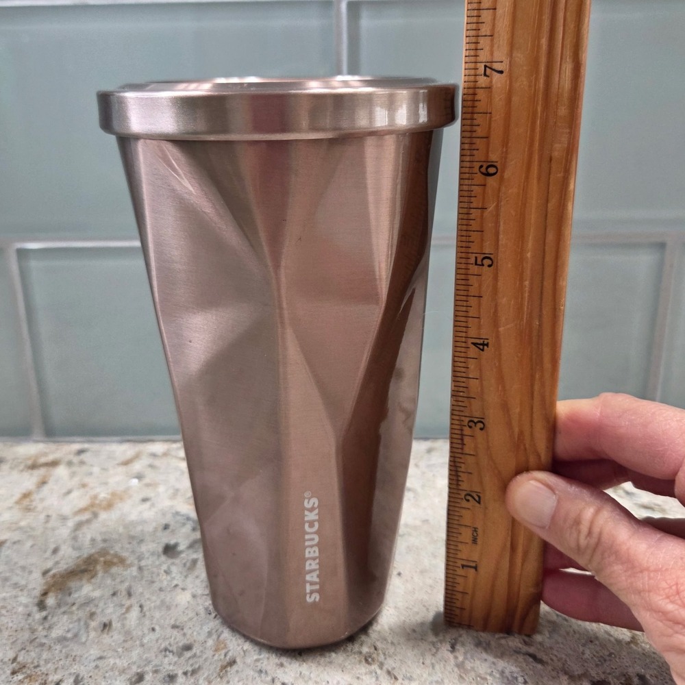 Starbucks Tumbler Travel Mug Rose Gold Geometric Stainless Steel 16 oz